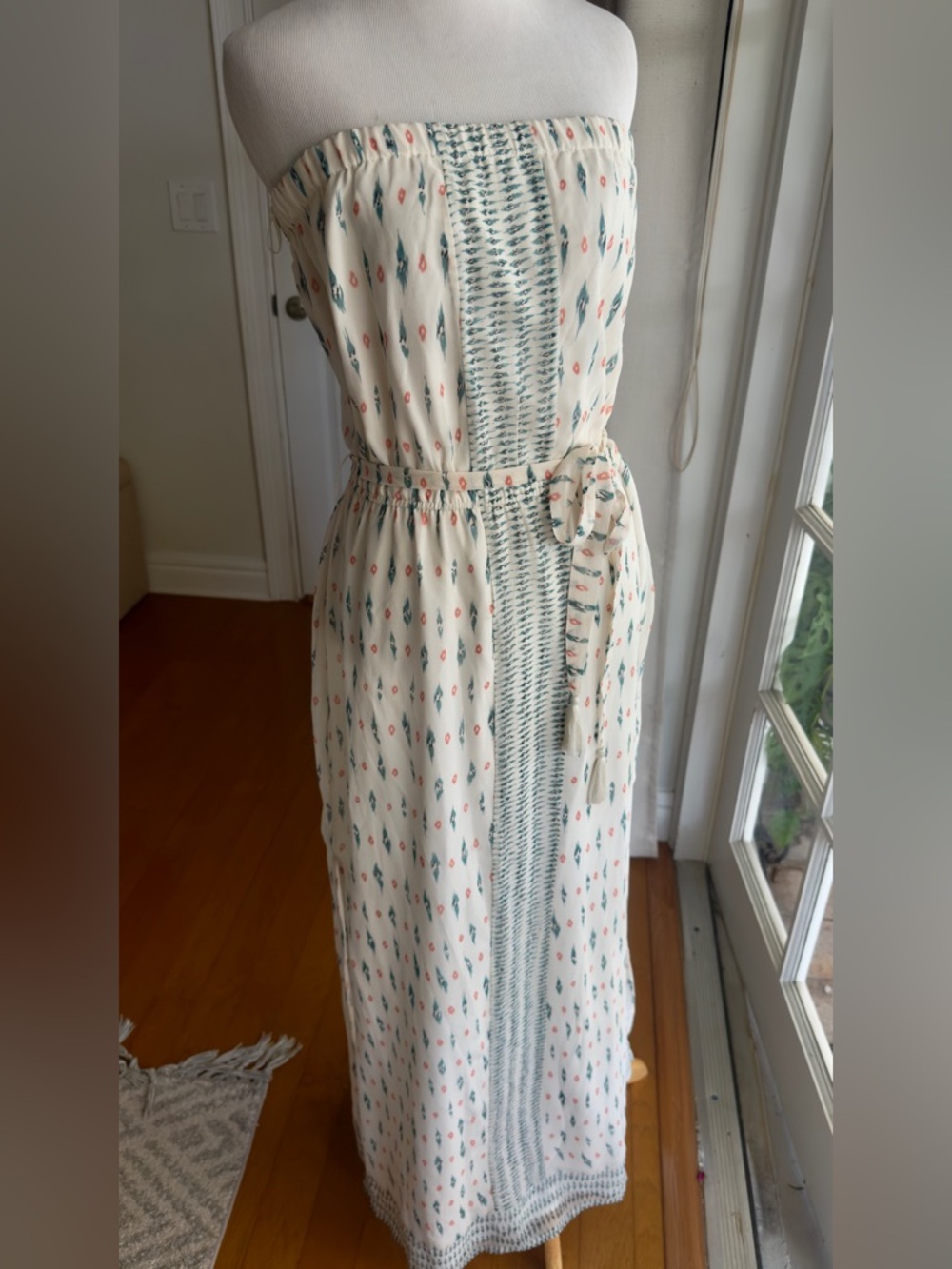 Joie Cream Silk Maxi Dress with Teal and Coral size large retails for $388